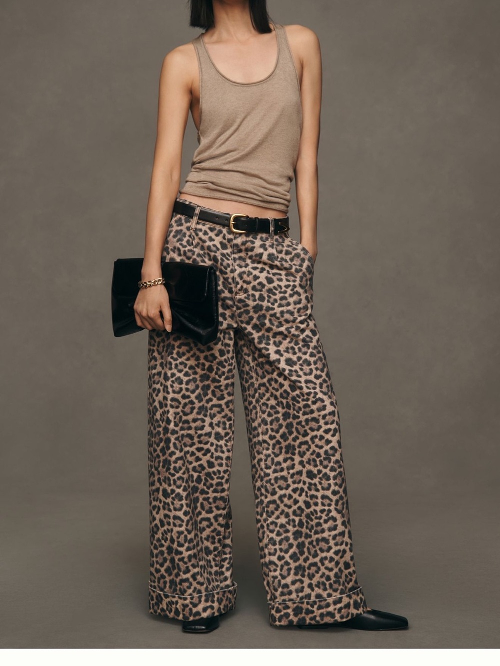 Anthropologie Pilcro 100% Cotton Leopard Print Wide-Leg Pants in Tan and Black